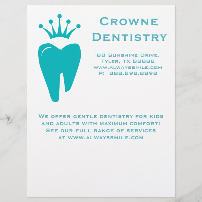 Dentist Flyer Cute Krona Tooth Logotyp Blue (Framsidan)