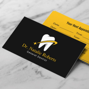 Dentist Guld Star Tooth Logotyp Professionell Dent Tidsbeställning Kort