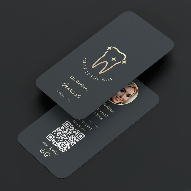 Dentist Guld Tooth Mörk blått Grått Modern Visitkort (Dentist Gold Tooth Dark Blue Grey Modern Business Card
)