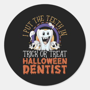 Dentist Halloween Bus eller godis Tandvård Dental Runt Klistermärke