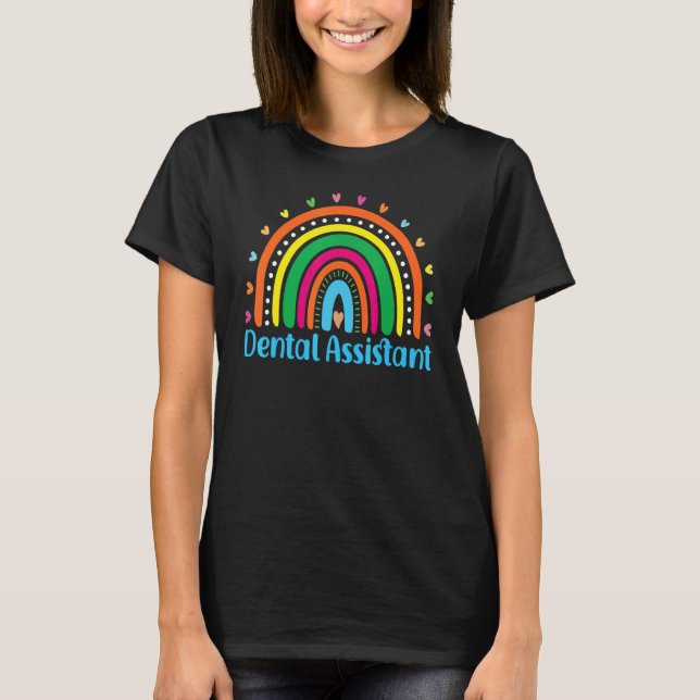 Dentist Hygienist Leopard Boho Rainbow Dental Assi T Shirt (Framsida)