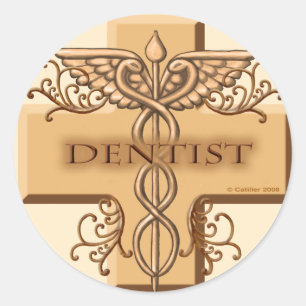 Dentist Kor Caduceus Runt Klistermärke