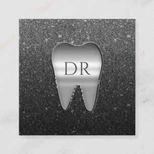 Dentist Metall Tooth Logotyp Black Glitter Dental Fyrkantigt Visitkort