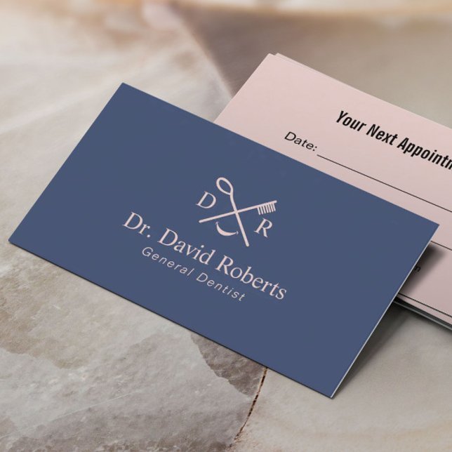 Dentist Minimum Dental Logotyp Navy Rosa Möte Tidsbeställning Kort (Skapare uppladdad)
