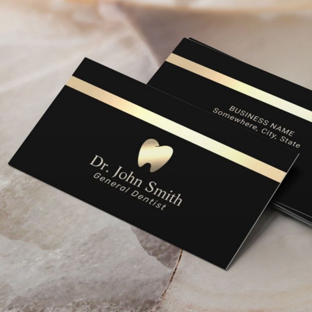 Dentist Modern Black & Guld Dental Care Visitkort (Skapare uppladdad)