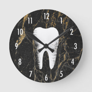 Dentist Modern Black & Guld Marble Dental Office Rund Klocka