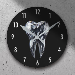Dentist Modern Diamond Tooth Black Dental Office Rund Klocka
