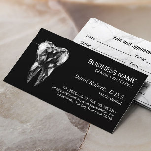 Dentist Modern Diamond Tooth Black Dental Office Tidsbeställning Kort