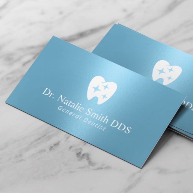 Dentist Modern Gnistra Tooth Logotyp Blue Dental C Visitkort (Skapare uppladdad)