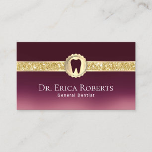 Dentist Modern Guld Badge Burgundy Red Dental Care Visitkort