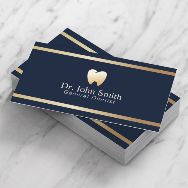Dentist Modern Guld Rand marinens blå tandläkarkon Visitkort (Skapare uppladdad)