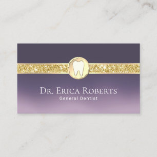 Dentist Modern Guld Tooth Logotyp Lila Ombre Denta Visitkort