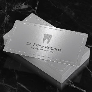 Dentist Modern Metallic Dental Office Silver Visitkort