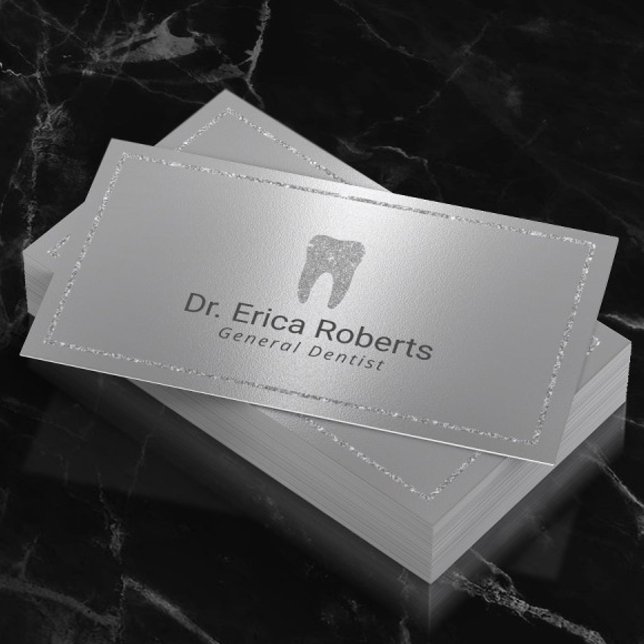 Dentist Modern Metallic Dental Office Silver Visitkort (Skapare uppladdad)