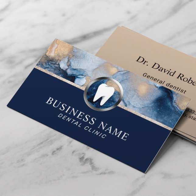 Dentist Modern Navy Blue & Guld Dental Office Visitkort (Skapare uppladdad)