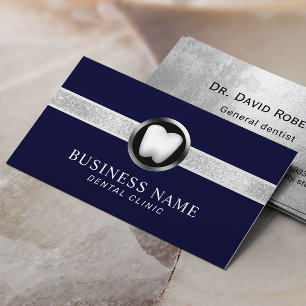 Dentist Modern Navy Blue & Silver Dental Office Visitkort