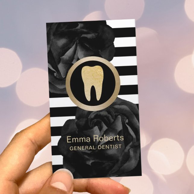 Dentist Modern Rand Black Blommigt Dental Care Visitkort (Skapare uppladdad)