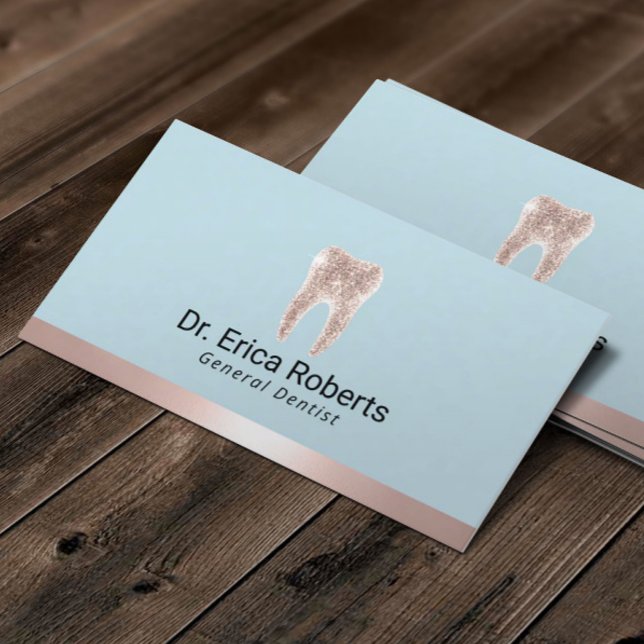 Dentist Modern Ro Guld Gräns Mint Blue Dental Visitkort (Skapare uppladdad)