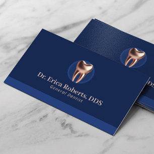 Dentist Modern Ro Guld Tooth Navy Blue Dental Visitkort