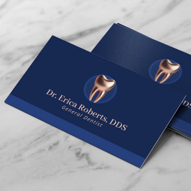 Dentist Modern Ro Guld Tooth Navy Blue Dental Visitkort (Skapare uppladdad)