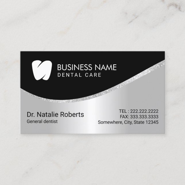 Dentist Modern Tooth Logo Silver Dental Care Tidsbeställning Kort (Framsida)