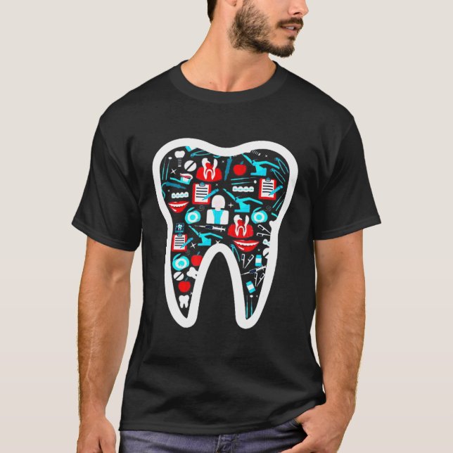 Dentist Molar with dental Icons T Shirt (Framsida)