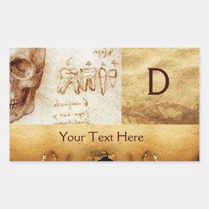 DENTIST MONOGRAM,ANSKT PARCHMENT REKTANGULÄRT KLISTERMÄRKE