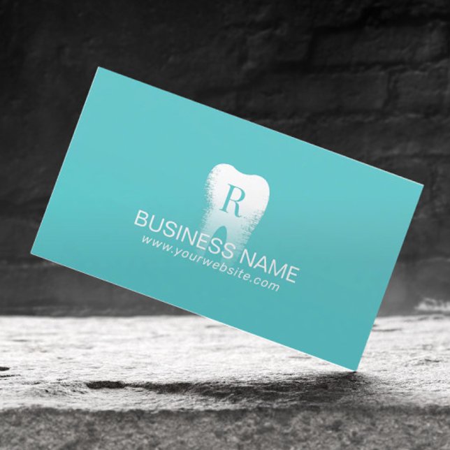 Dentist Monogram Tooth Logotyp Teal Dental Visitkort (Skapare uppladdad)