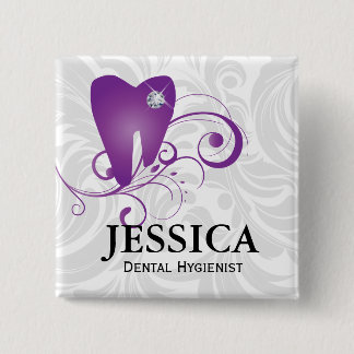 Dentist Namn bricka Diamond Tooth Löv Lila Knapp