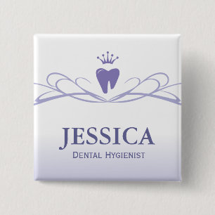 Dentist Namn bricka Krona Tooth Lila Knapp