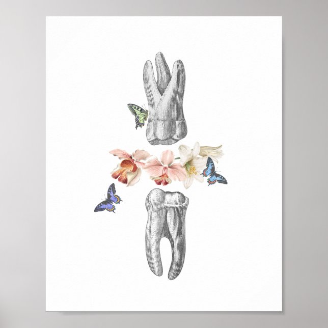 Dentist Office Decor Tooth Anatomy Blommigt Collag Poster (Framsidan)
