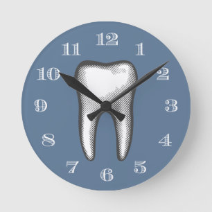 Dentist Office Dental Care White Tooth Dusty Blue Rund Klocka
