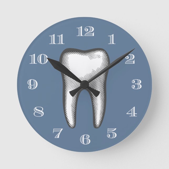 Dentist Office Dental Care White Tooth Dusty Blue Rund Klocka (Framsida)