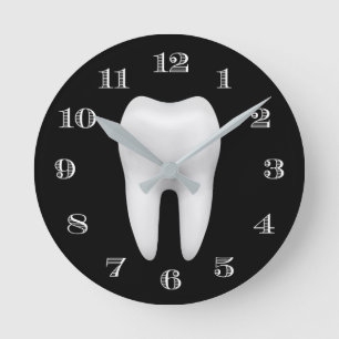 Dentist Office Dental Care White Tooth Plain Black Rund Klocka