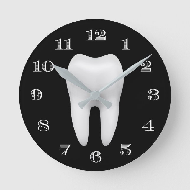 Dentist Office Dental Care White Tooth Plain Black Rund Klocka (Framsida)