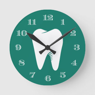 Dentist Office Dental Care White Tooth Teal Grönt Rund Klocka