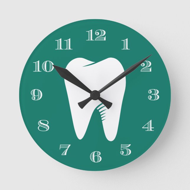 Dentist Office Dental Care White Tooth Teal Grönt Rund Klocka (Framsida)