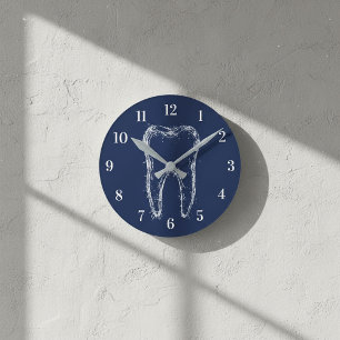 Dentist Office Modern Clean Tooth Dental Care Navy Rund Klocka