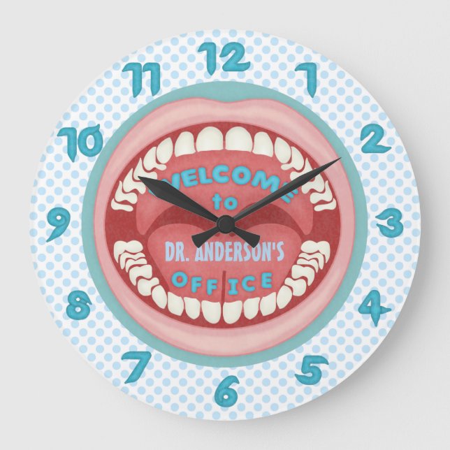 Dentist Office Novelty Personlig Teeth Dental Stor Klocka (Framsida)