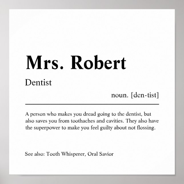Dentist Personlig Gift Poster (Framsidan)