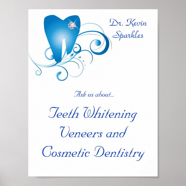 Dentist Poster Tandfärgad Logotyp Blue Swirls Diam (Framsidan)