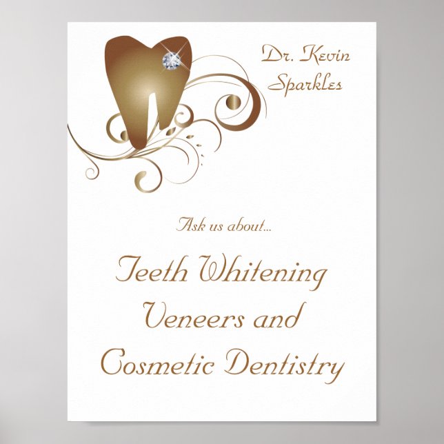 Dentist Poster TandLogotyp Guld Swirls Diamond (Framsidan)