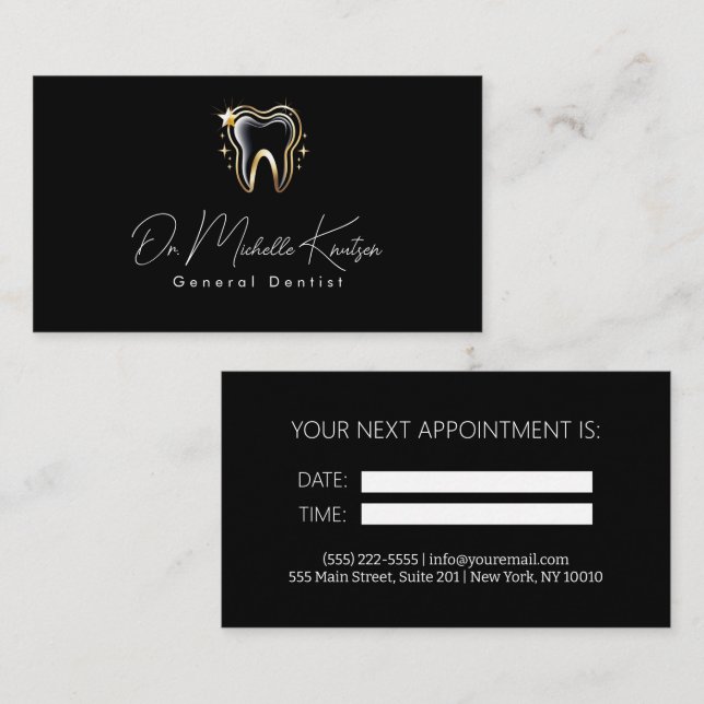 Dentist Professionell Dental Möte Black Guld Visitkort (Fram/baksida)