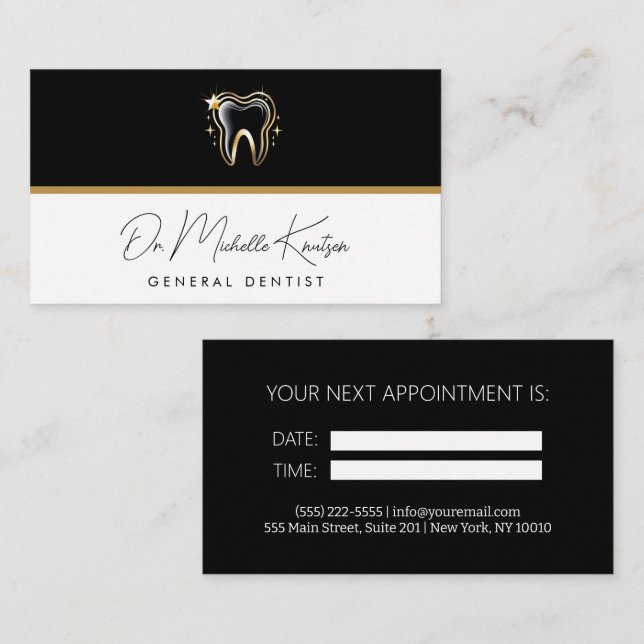 Dentist Professionell Dental Möte Black Guld Visitkort (Fram/baksida)