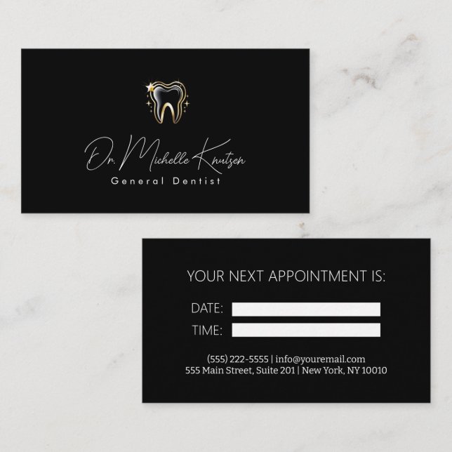 Dentist Professionell Dental Möte Black Guld Visitkort (Fram/baksida)