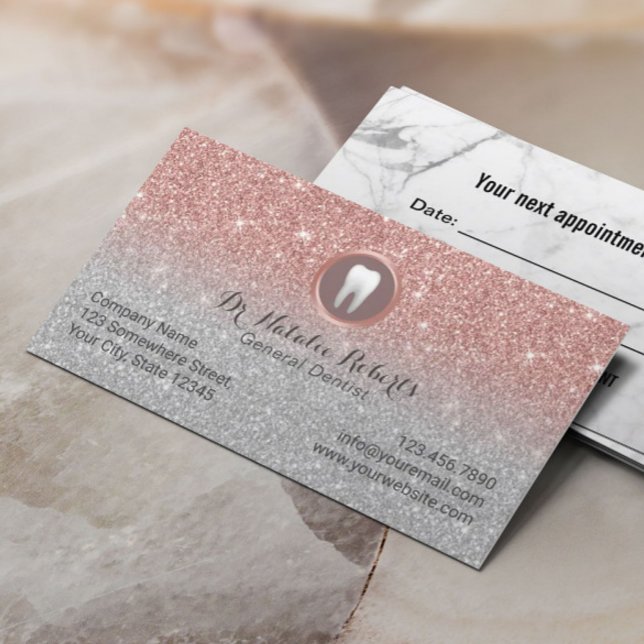 Dentist Ro Guld Glitter Dental Möte Tidsbeställning Kort (Skapare uppladdad)