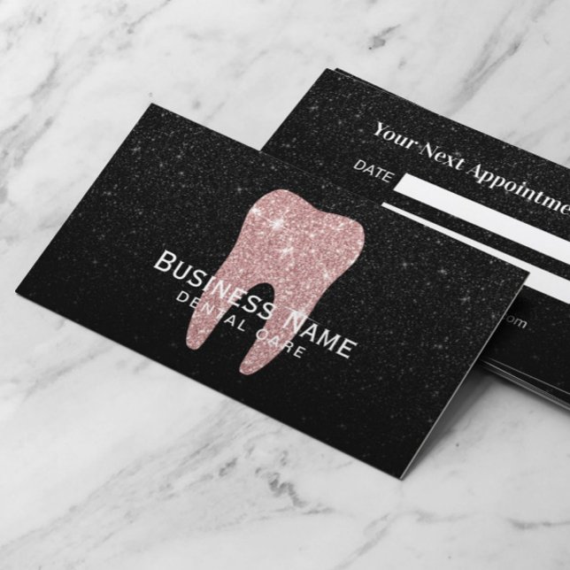 Dentist Ro Guld Tooth Black Glitter Dental Tidsbeställning Kort (Skapare uppladdad)