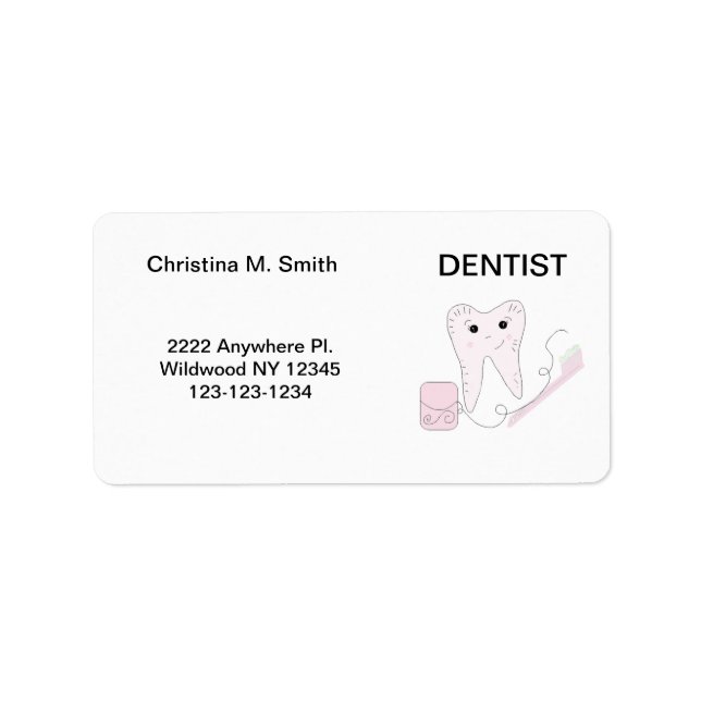 Dentist Rosa Tooth Adressetikett (Framsidan)