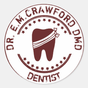 Dentist Rubber Frimärke med tand och ditt namn Runt Klistermärke