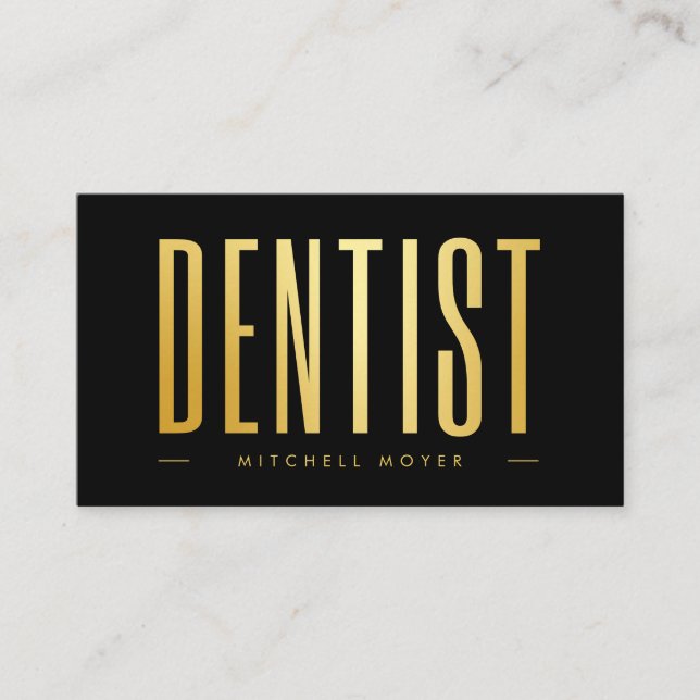 Dentist Tandvård Tooth Logotyp Black & Guld Visitkort (Framsida)